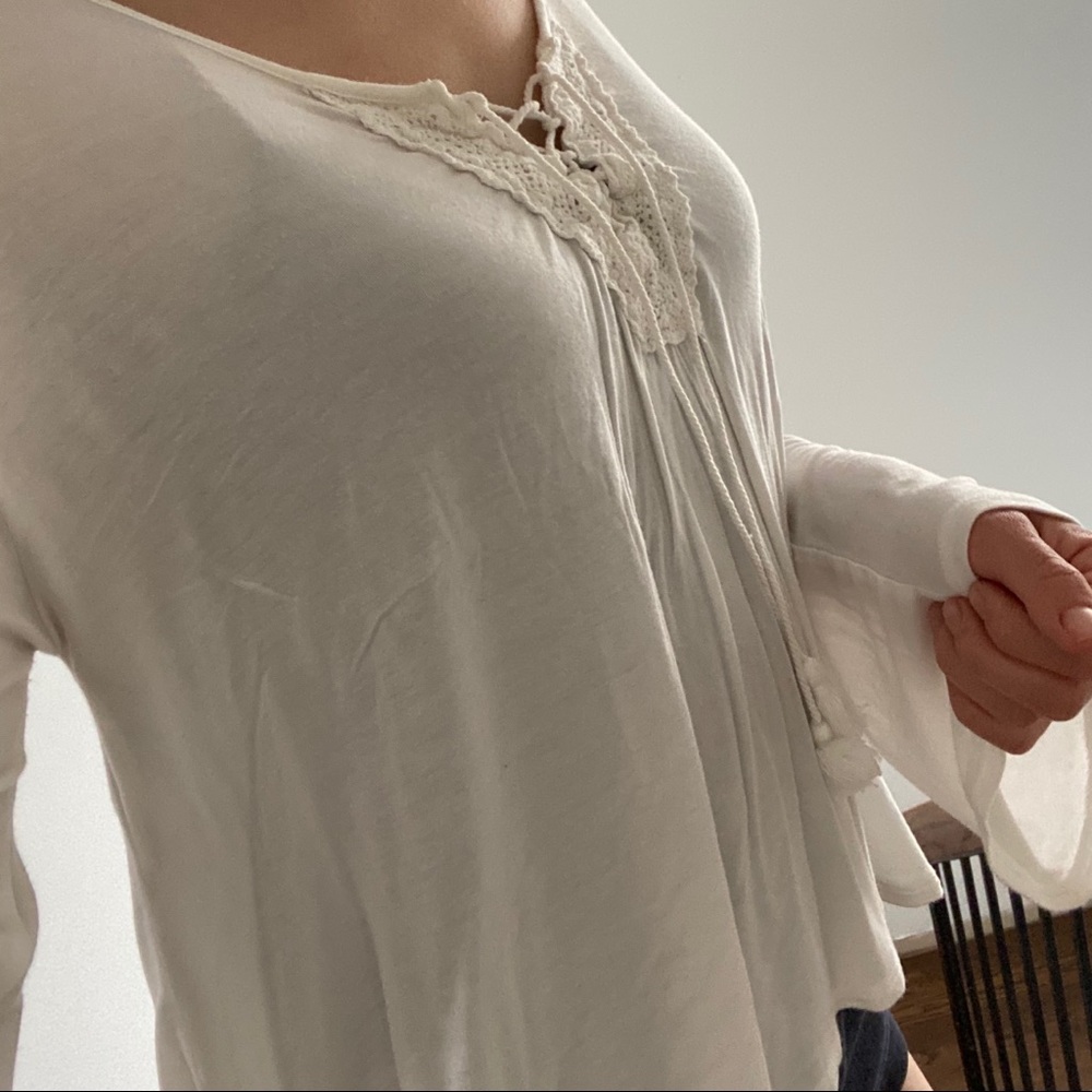 Garage White Boho Peasant Bell Sleeve Blouse